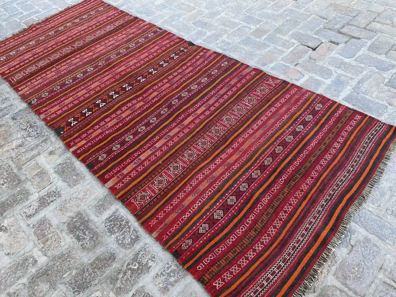 4'3 x 10'7 Afghan Nomad's Kilim - Bold Striped Design