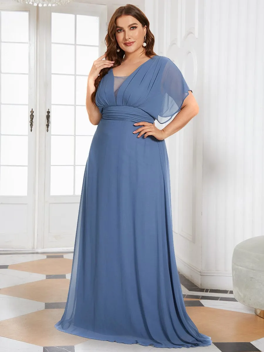 A-Line Empire Waist Chiffon Long Dress in Dusty Blue