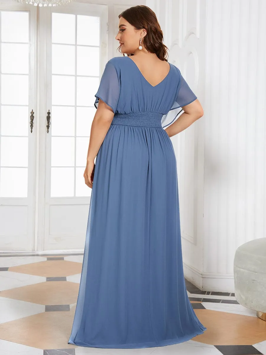 A-Line Empire Waist Chiffon Long Dress in Dusty Blue