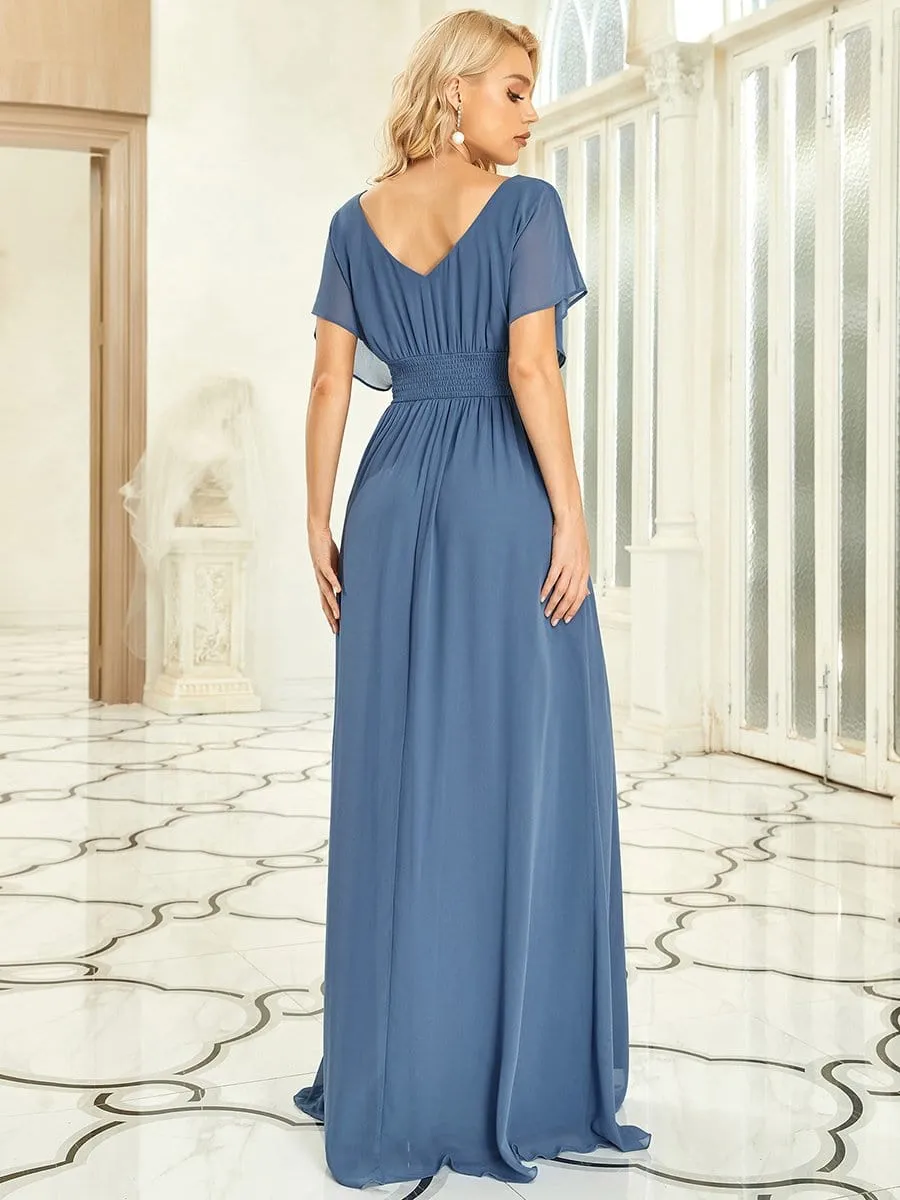 A-Line Empire Waist Chiffon Long Dress in Dusty Blue