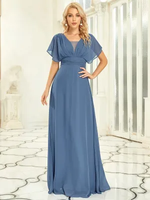 A-Line Empire Waist Chiffon Long Dress in Dusty Blue