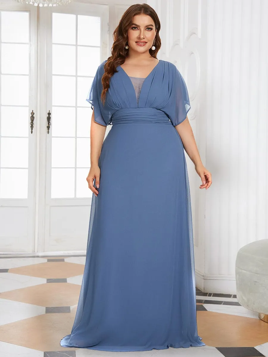 A-Line Empire Waist Chiffon Long Dress in Dusty Blue