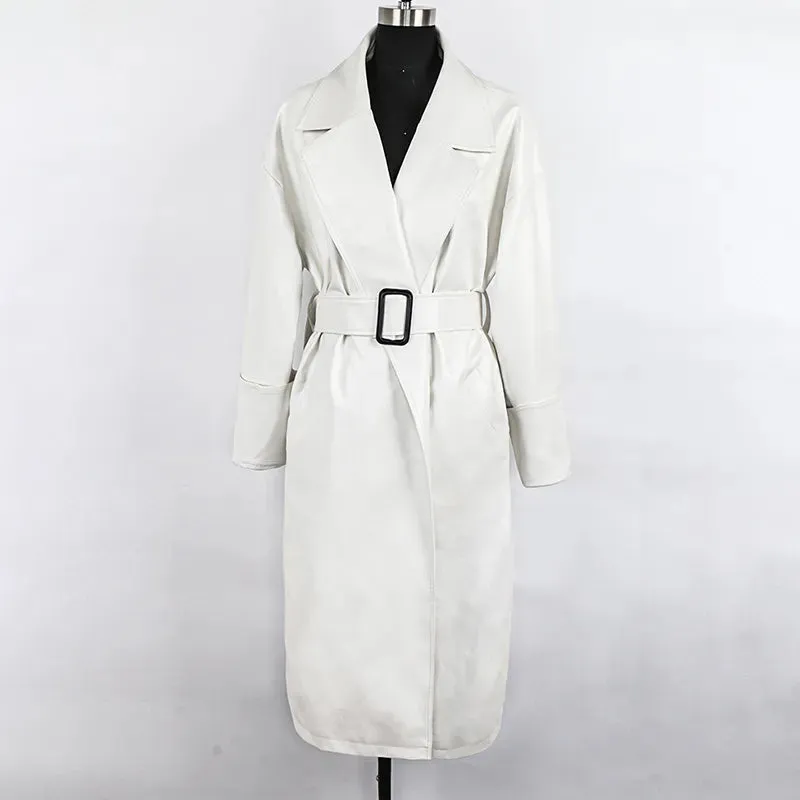 Amelia Luxe Long Leather Trench Coat