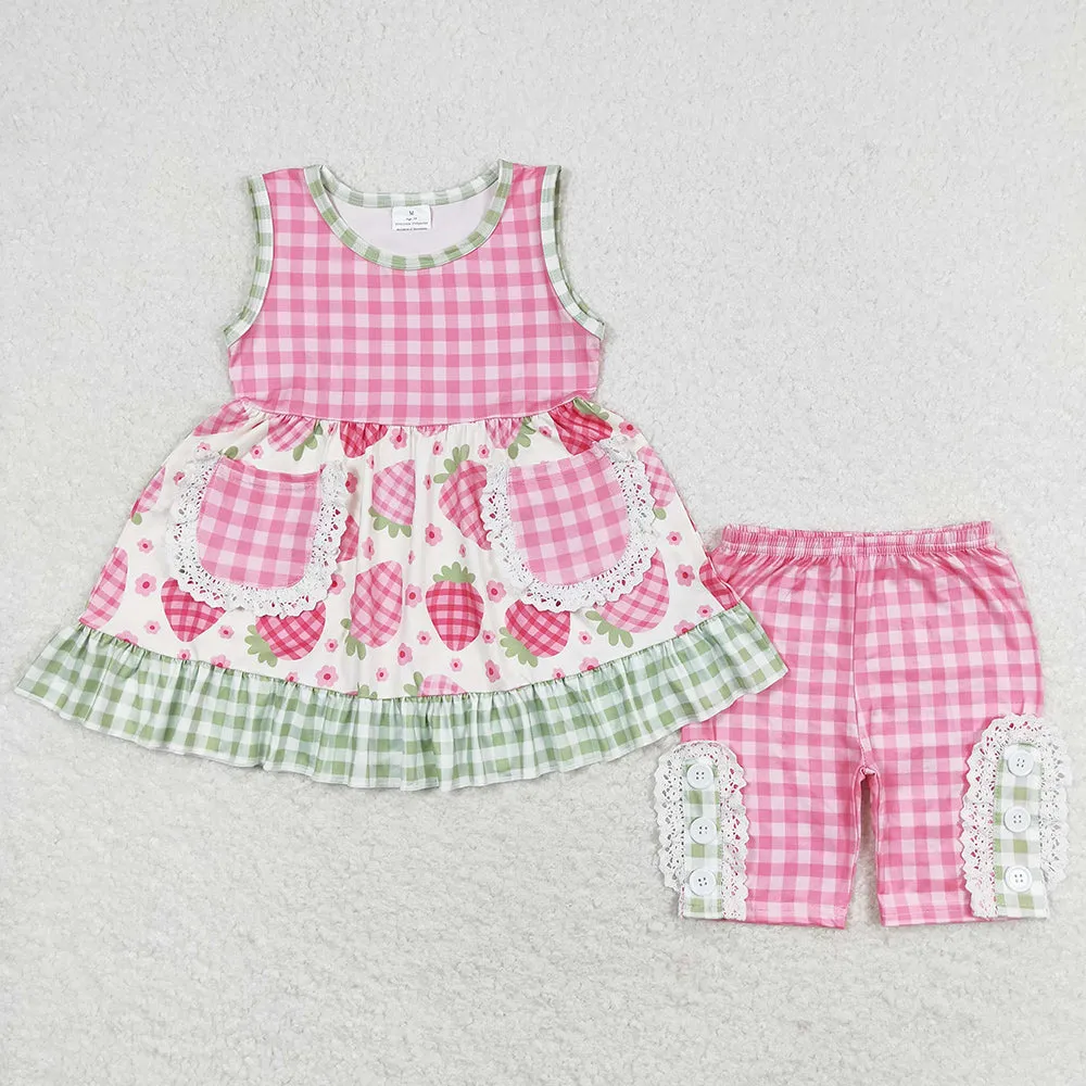 Baby Girls Clothes Strawberry Sleeveless Tunic Tops Shorts Sets GSSO1183