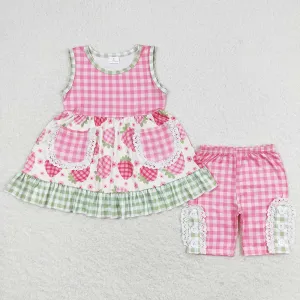 Baby Girls Clothes Strawberry Sleeveless Tunic Tops Shorts Sets GSSO1183