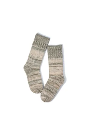 B.ELLA Sierra Striped Merino Wool Blend Crew Sock 0155 | Moss | Clearance Final Sale