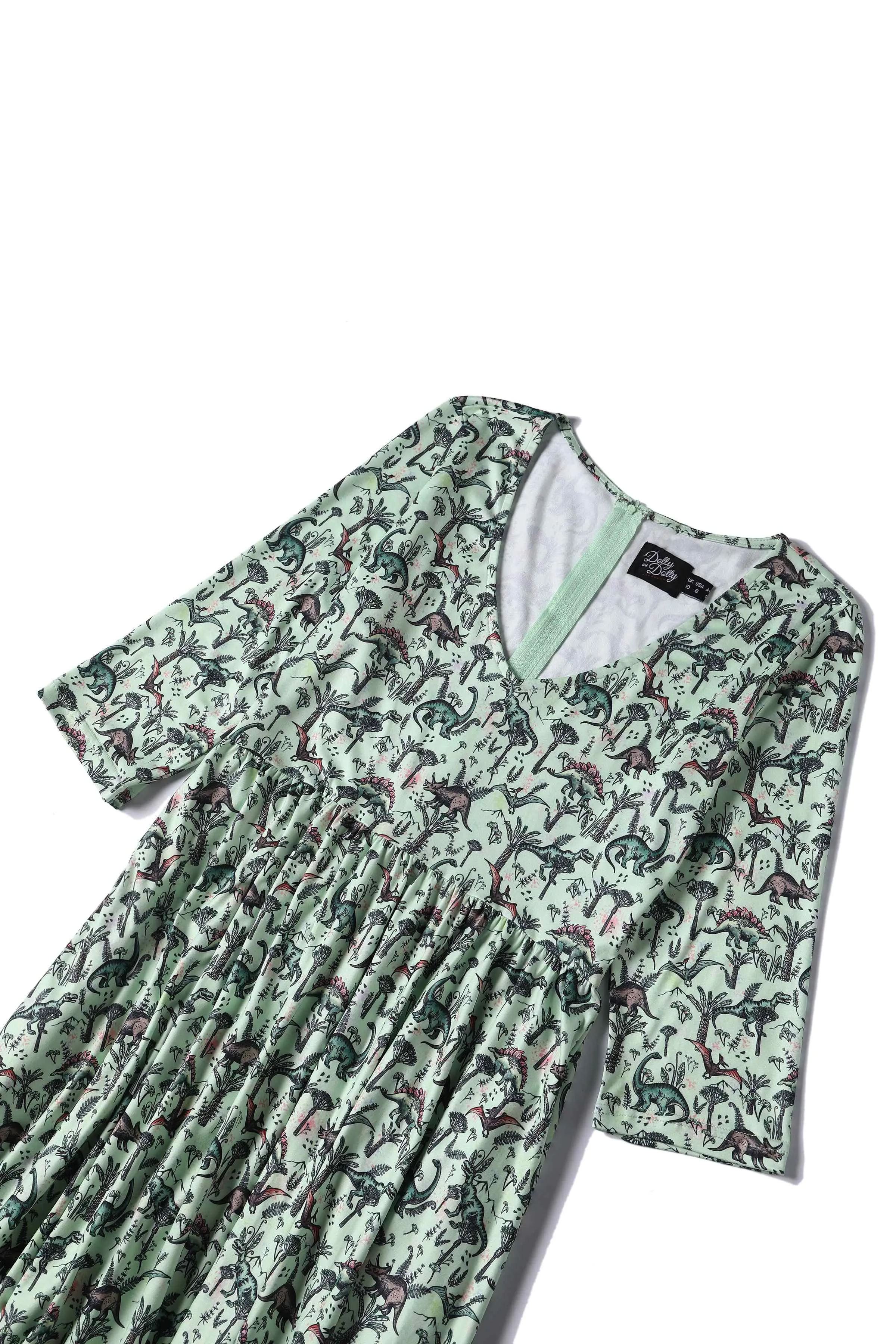 Billie Dinosaur Light Green Long Sleeved Dress