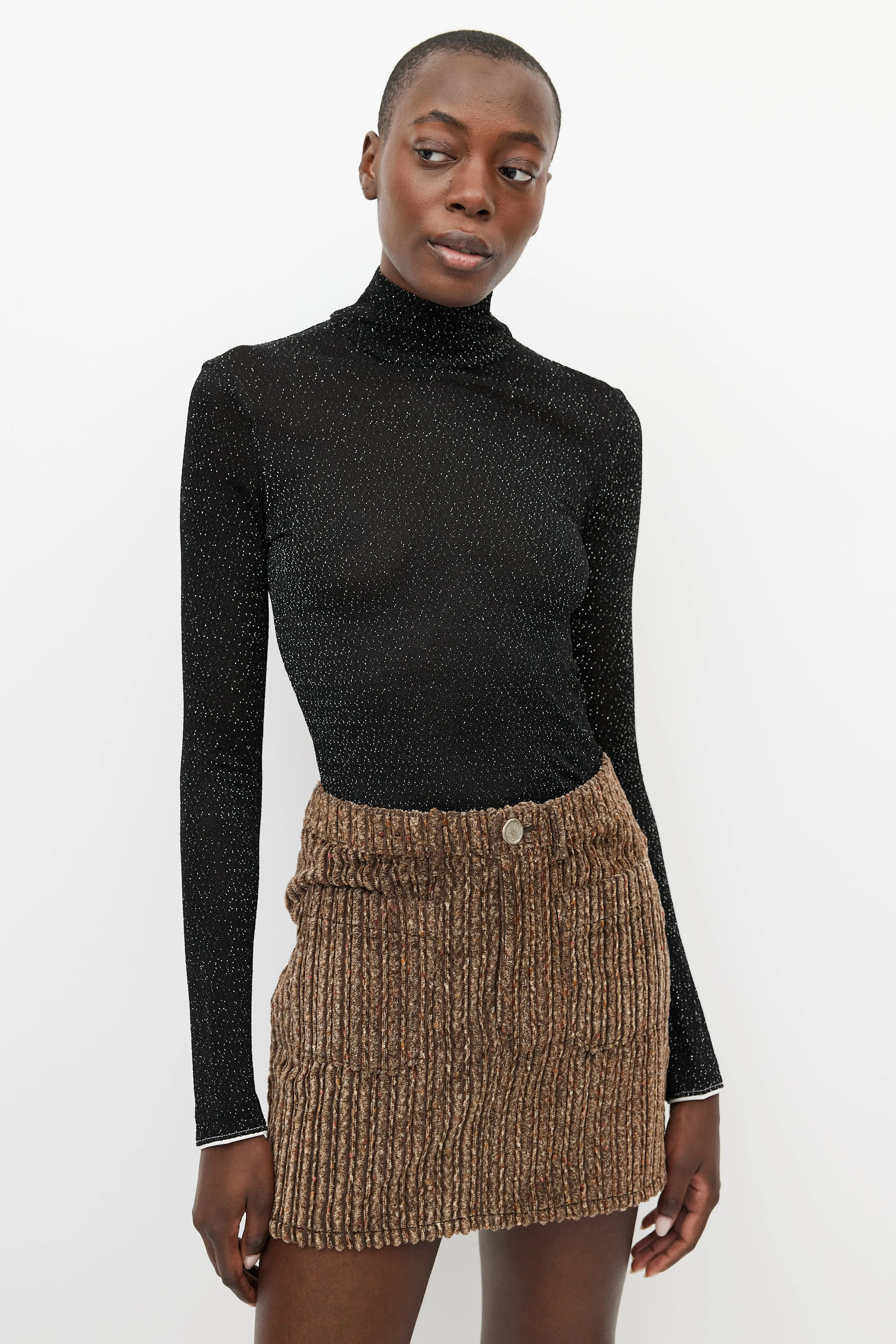 Black & Silver Metallic Woven Turtleneck