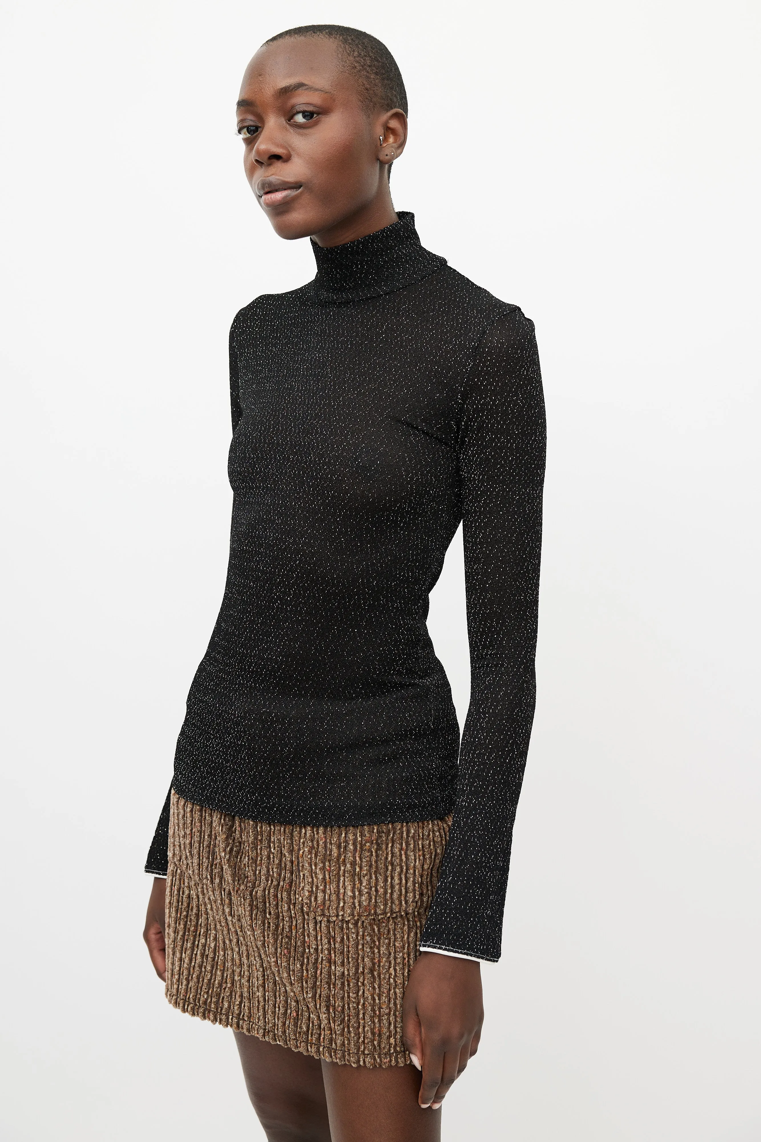 Black & Silver Metallic Woven Turtleneck