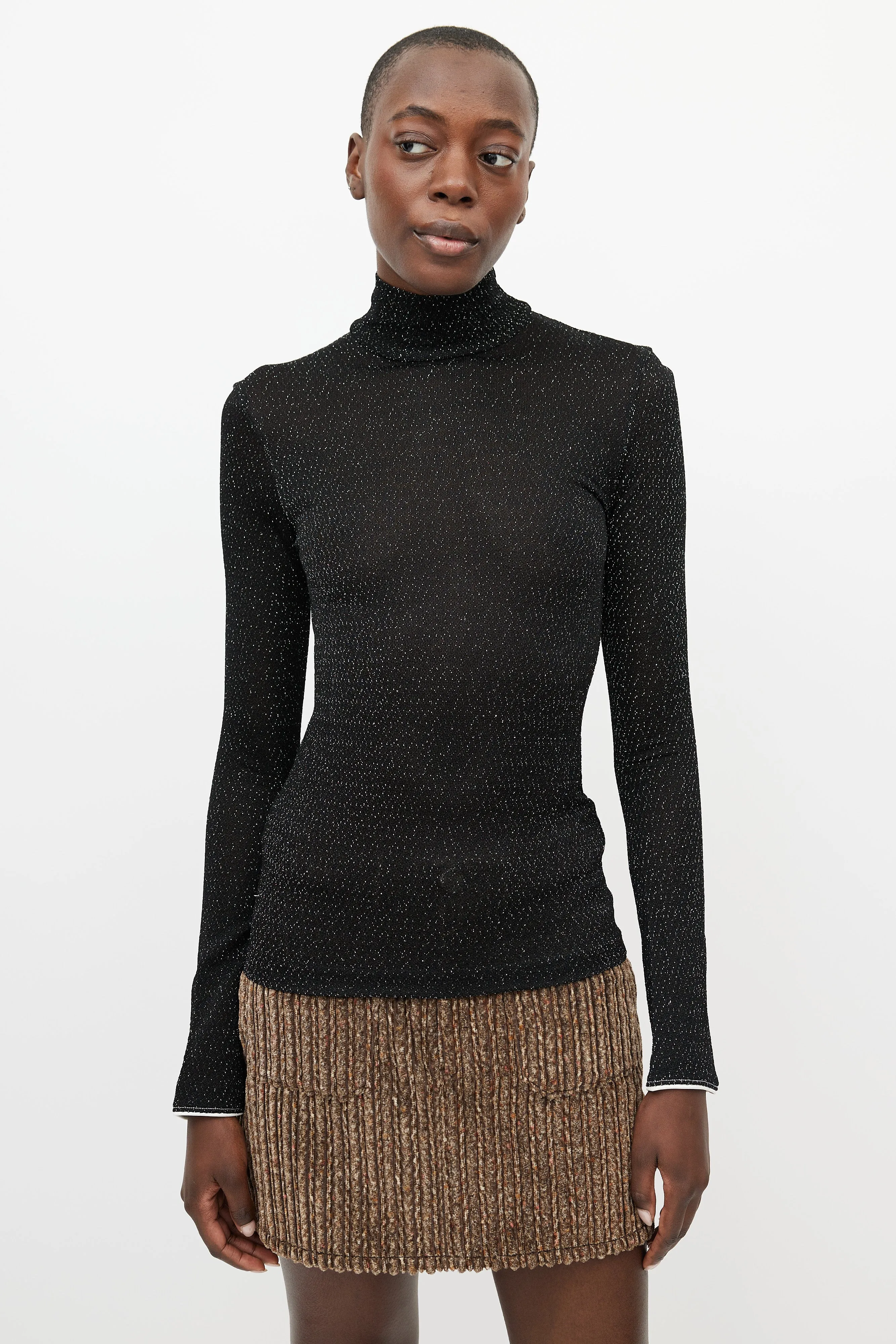 Black & Silver Metallic Woven Turtleneck