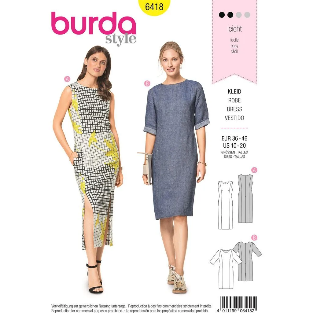 Burda Style Pattern B6418 Women's Feminine Dresses