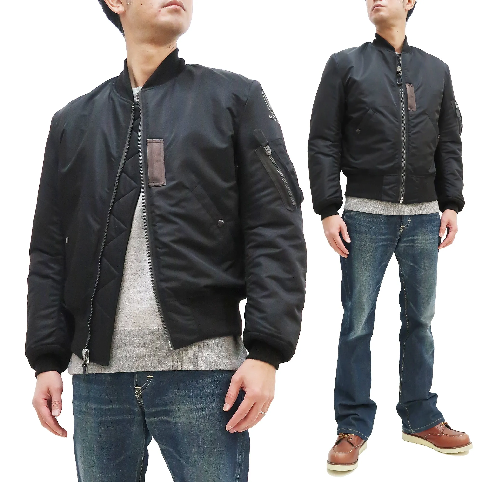 Buzz Rickson MA-1 William Gibson Black MA-1 Flight Jacket Men's MA1 Bomber Jacket Slender Version BR14964