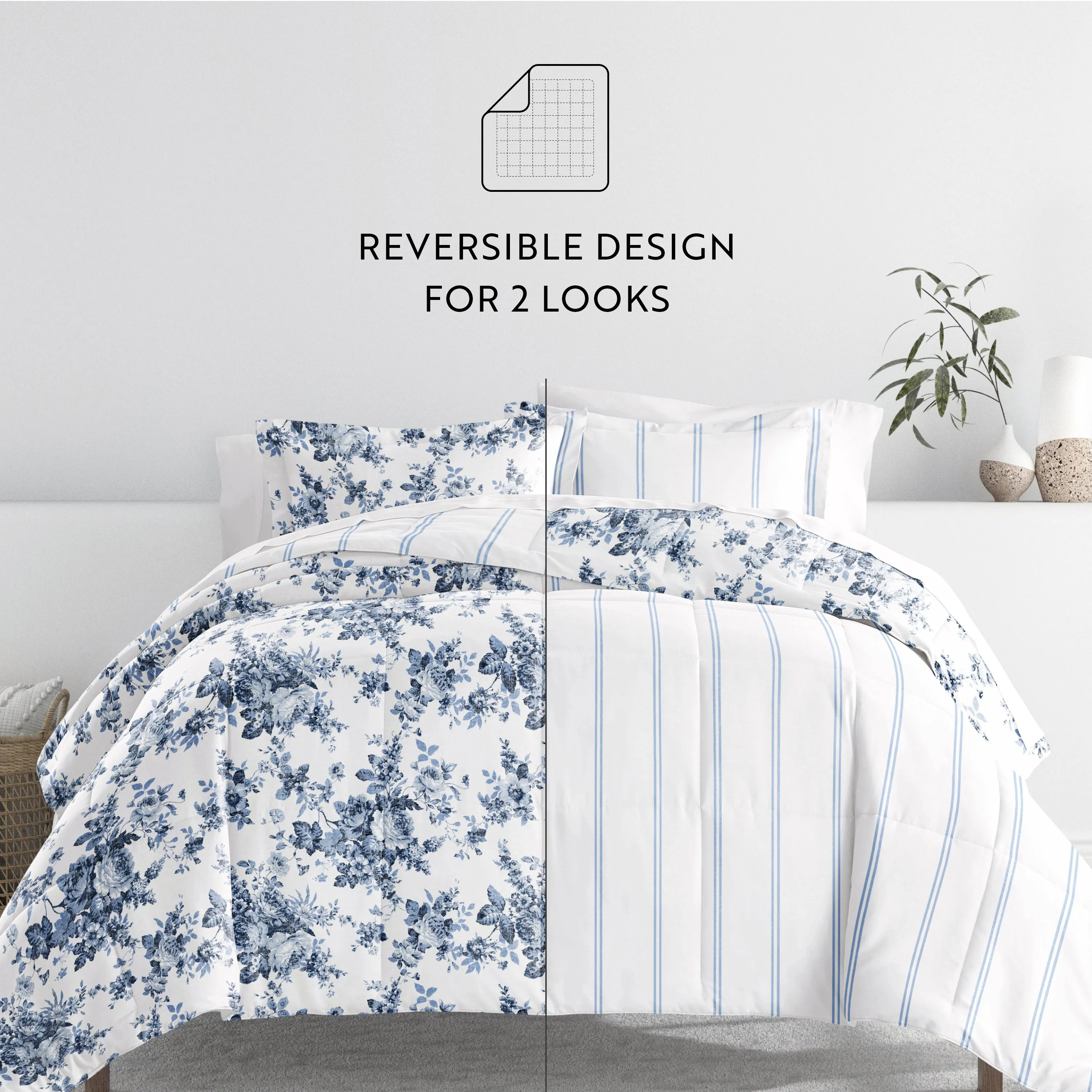 Cabbage Rose Reversible Down-Alternative Comforter Set