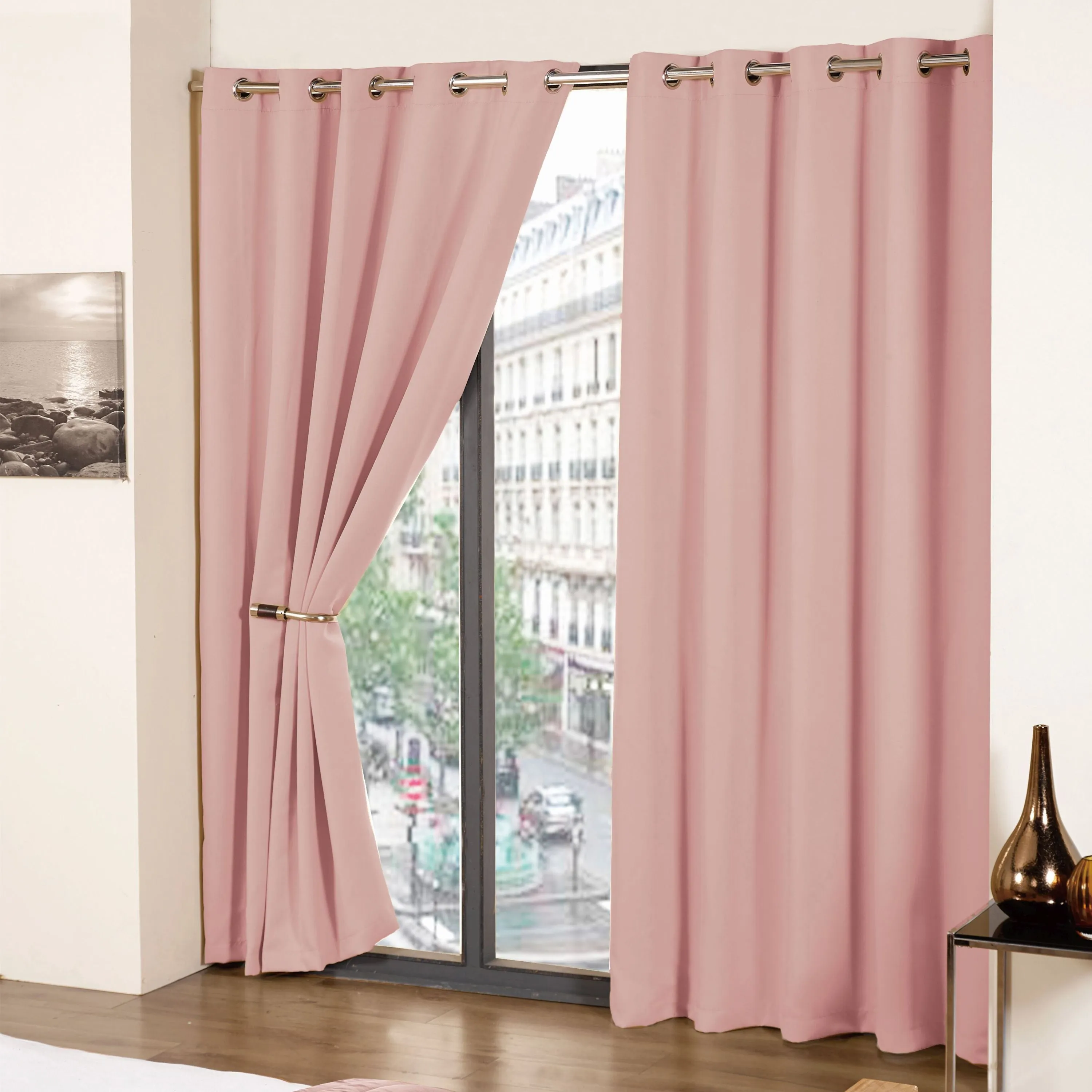 Cali Blush Pink Thermal Blackout Eyelet Curtains