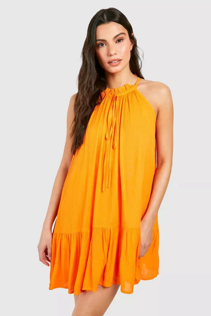 Cheesecloth mini smock dress in orange