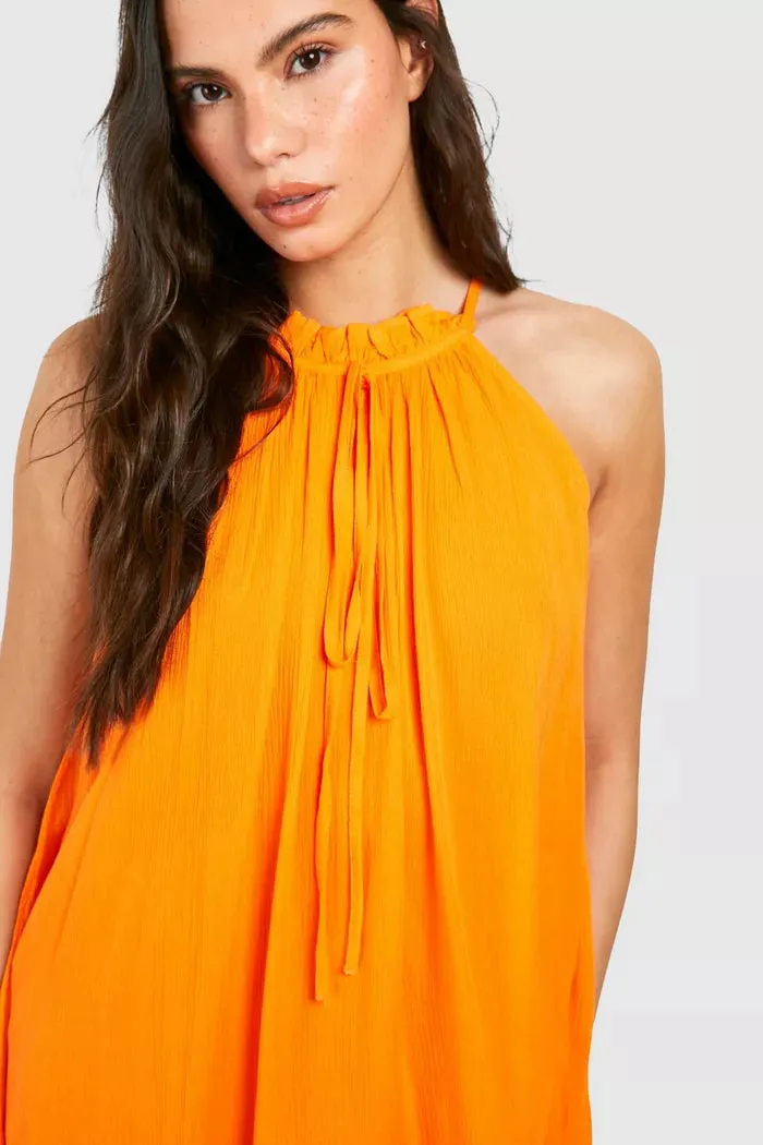 Cheesecloth mini smock dress in orange