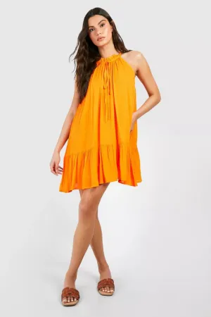 Cheesecloth mini smock dress in orange