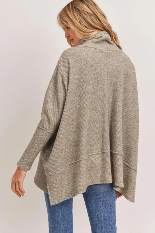 Cherish Brushed Thermal Drawstring Turtleneck Top -  Heather Olive