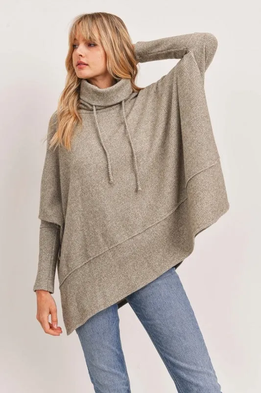 Cherish Brushed Thermal Drawstring Turtleneck Top -  Heather Olive