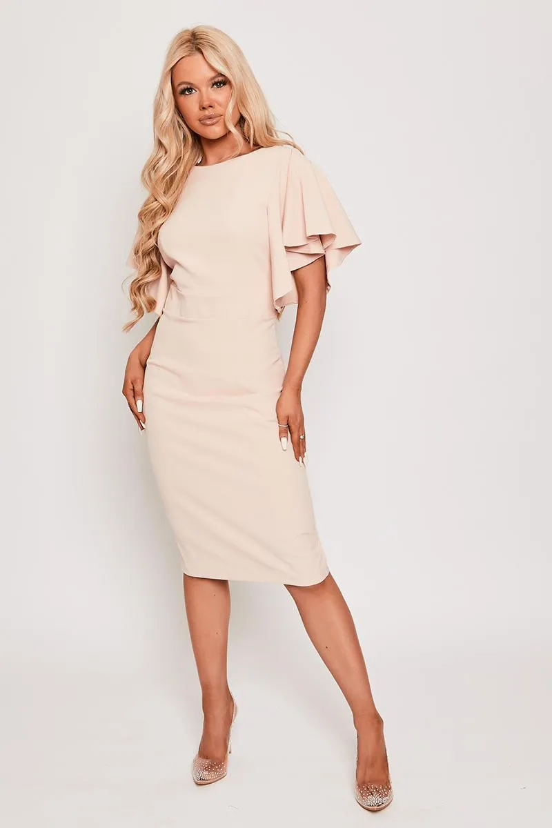 Claudia - Pink Bell Sleeve Bodycon Midi Dress