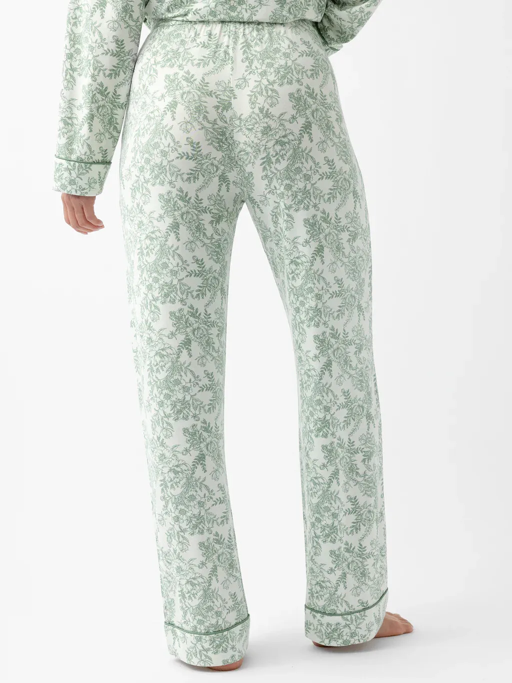 Cozy Earth Women's Bamboo Pajama Set - Celadon Toile