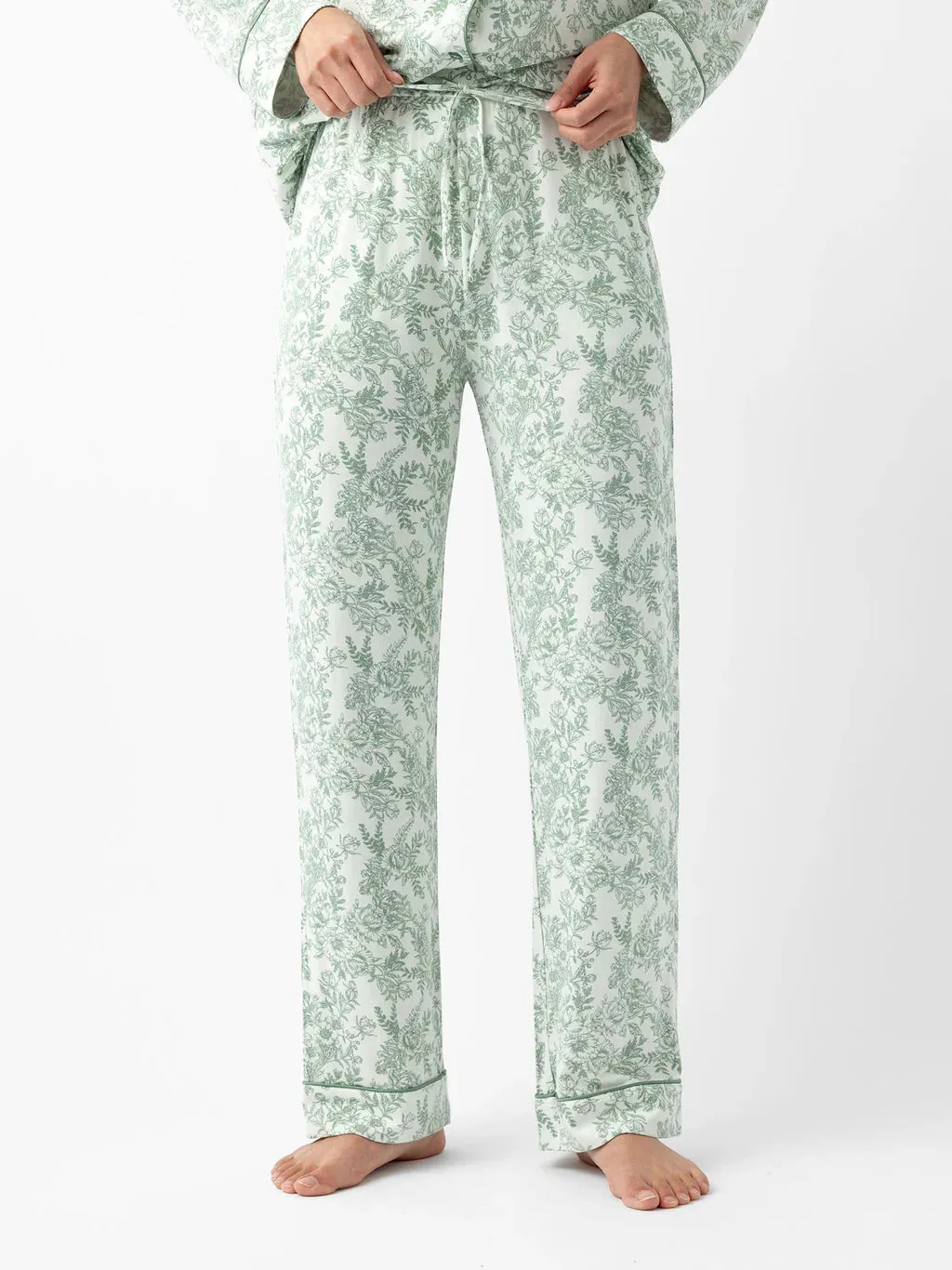 Cozy Earth Women's Bamboo Pajama Set - Celadon Toile