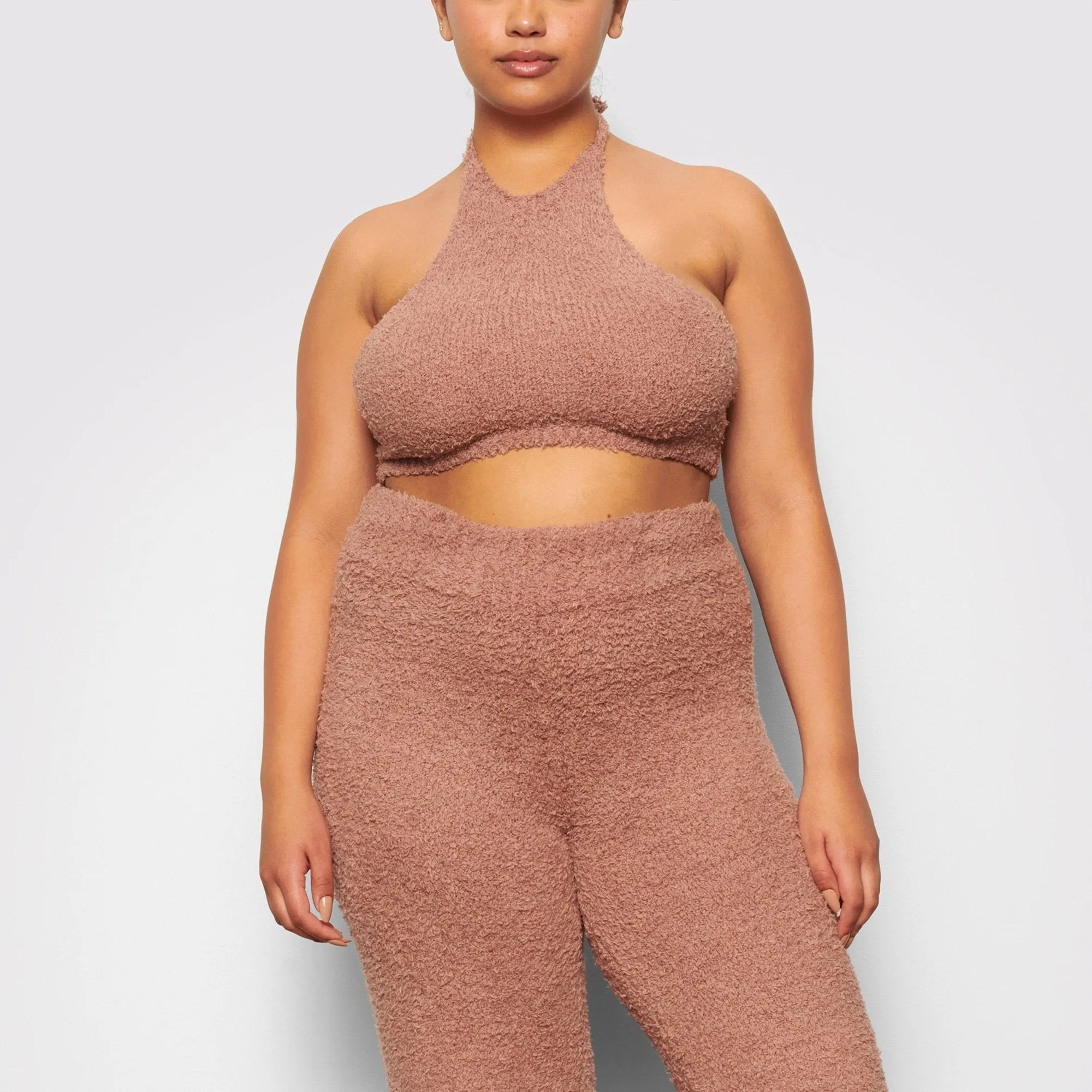 COZY KNIT HALTER BRA TOP | ROSE CLAY