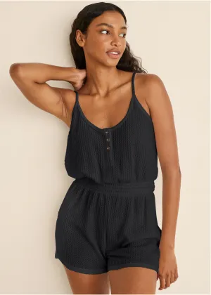 Cozy Waffle Romper - Black