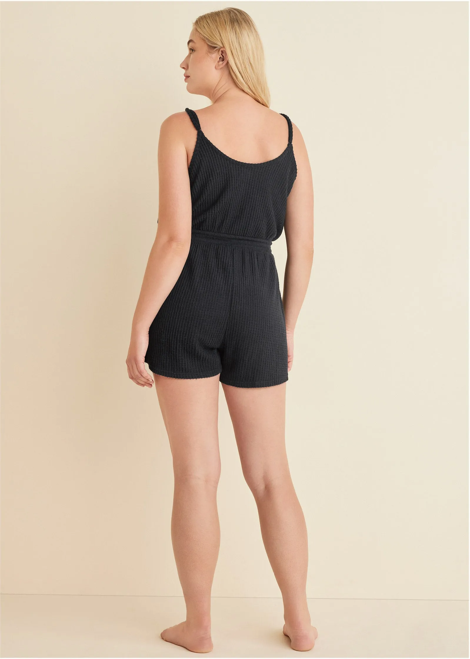 Cozy Waffle Romper - Black