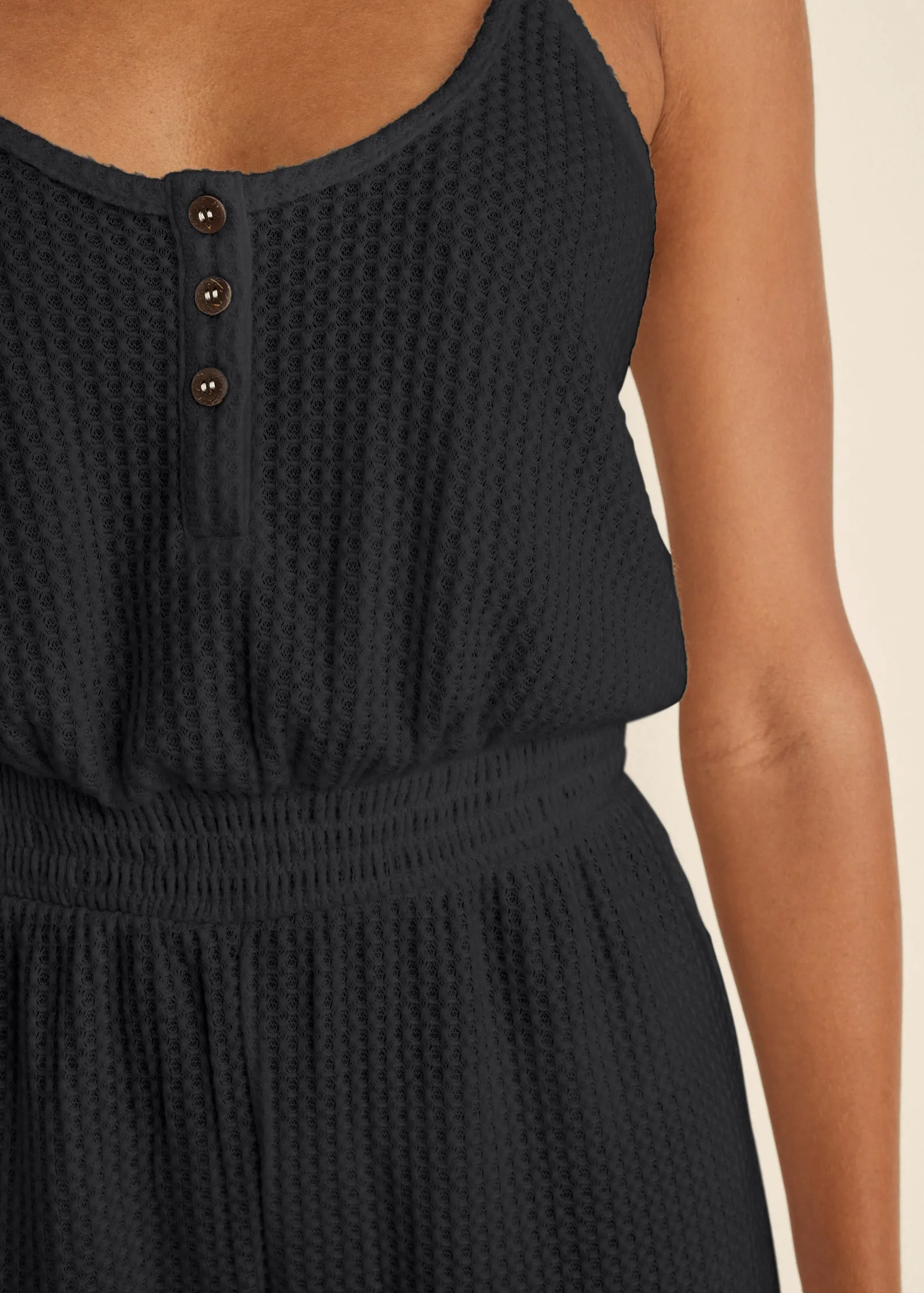 Cozy Waffle Romper - Black