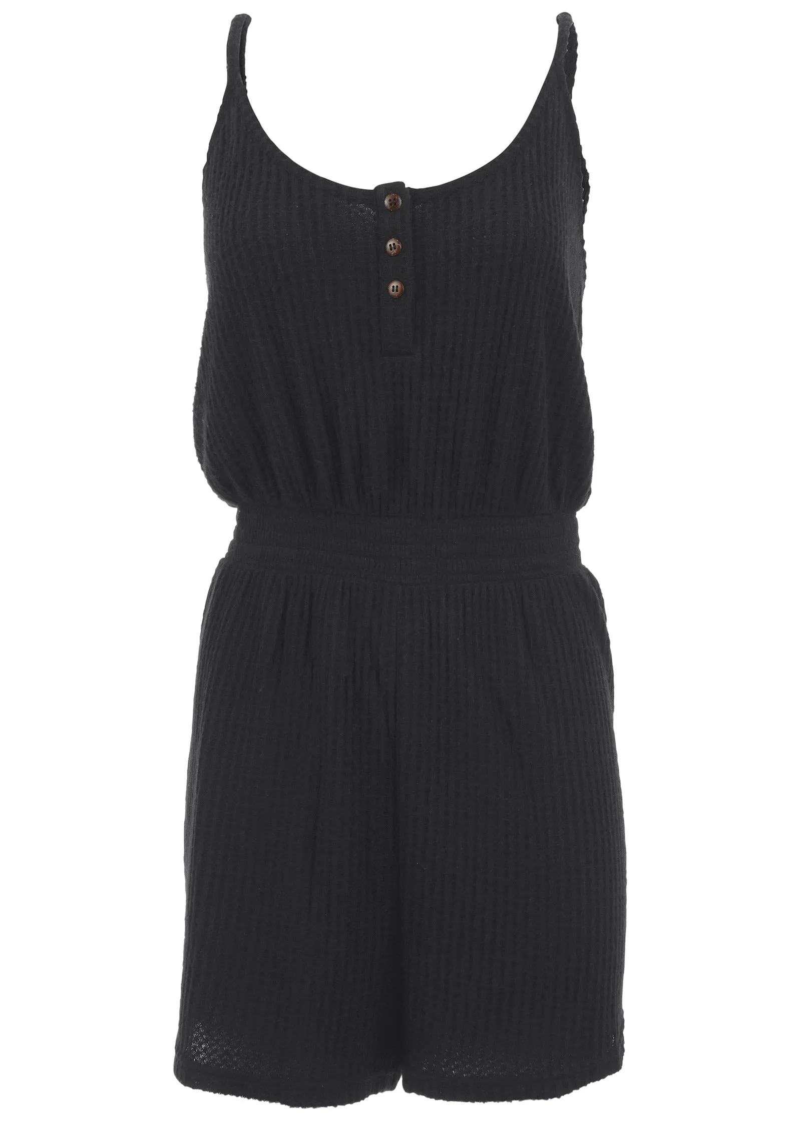 Cozy Waffle Romper - Black