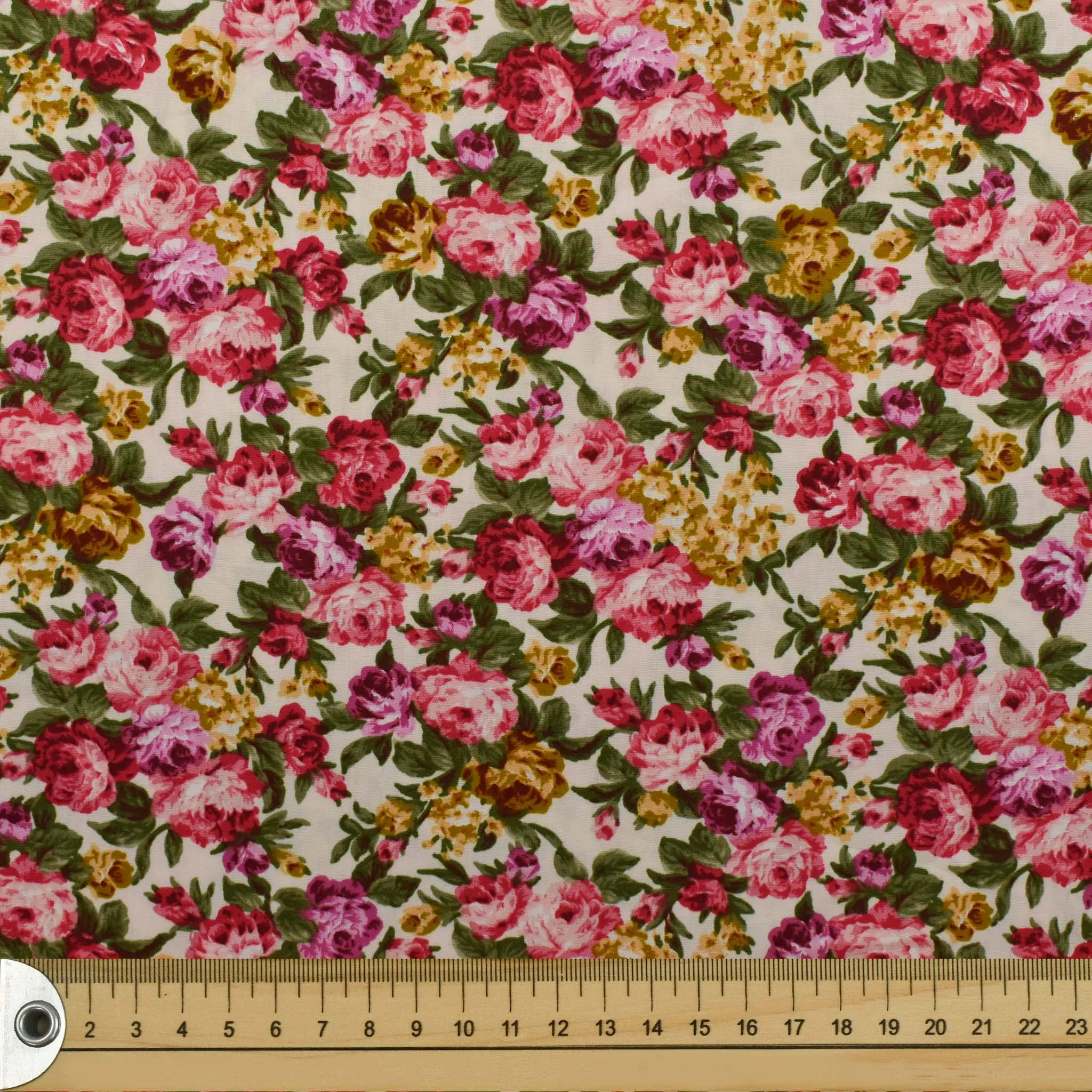 Cream & Pink Rose Cotton Print