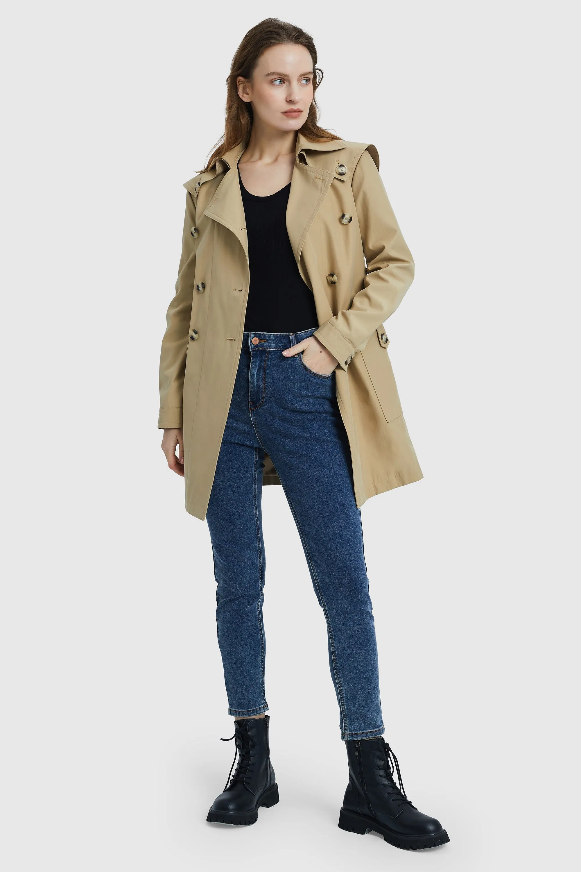 Double-Breasted Belted Lapel Trench