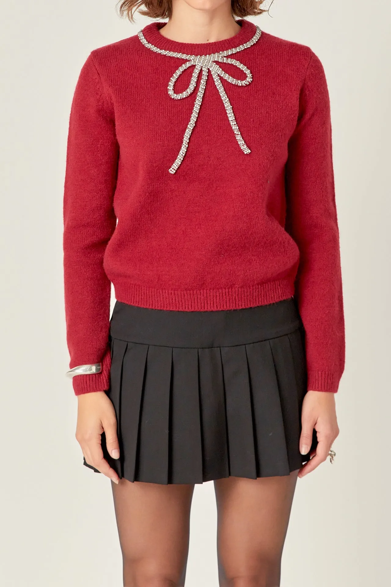 English Factory - Rhinestone Bow Knit