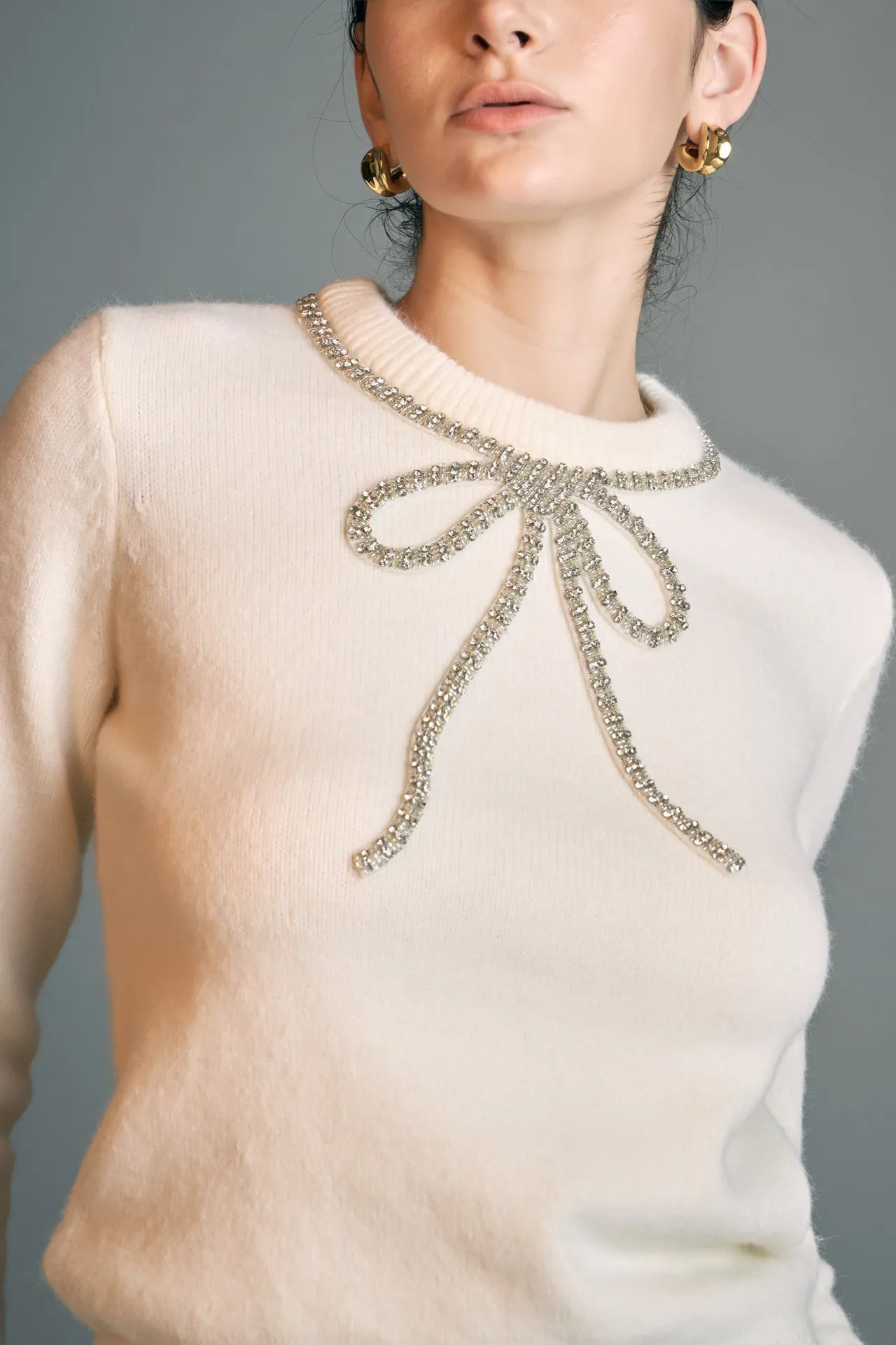 English Factory - Rhinestone Bow Knit