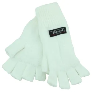 Fold Up Cuffs Thermal Fingerless Gloves - White