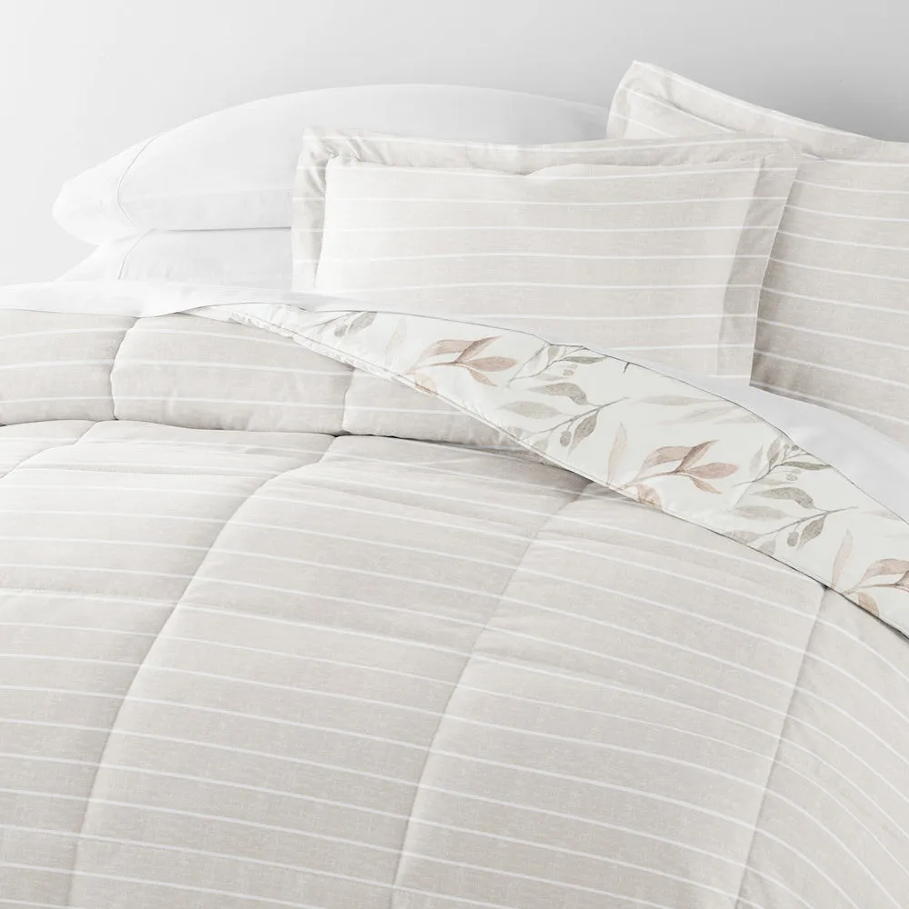 Foliage Stripe Reversible Down-Alternative Comforter Set