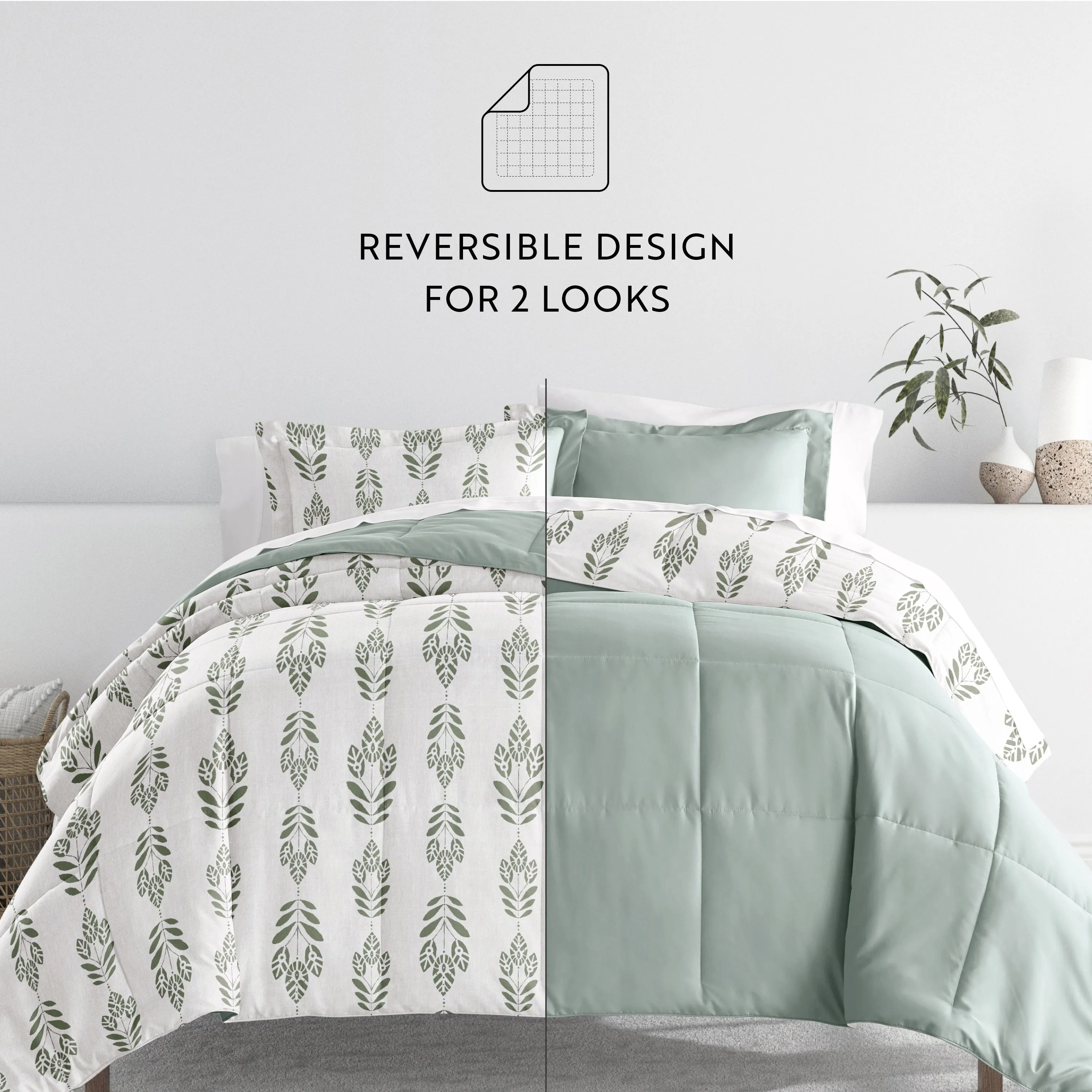 Folk Leaves Reversible Down-Alternative Comforter Set