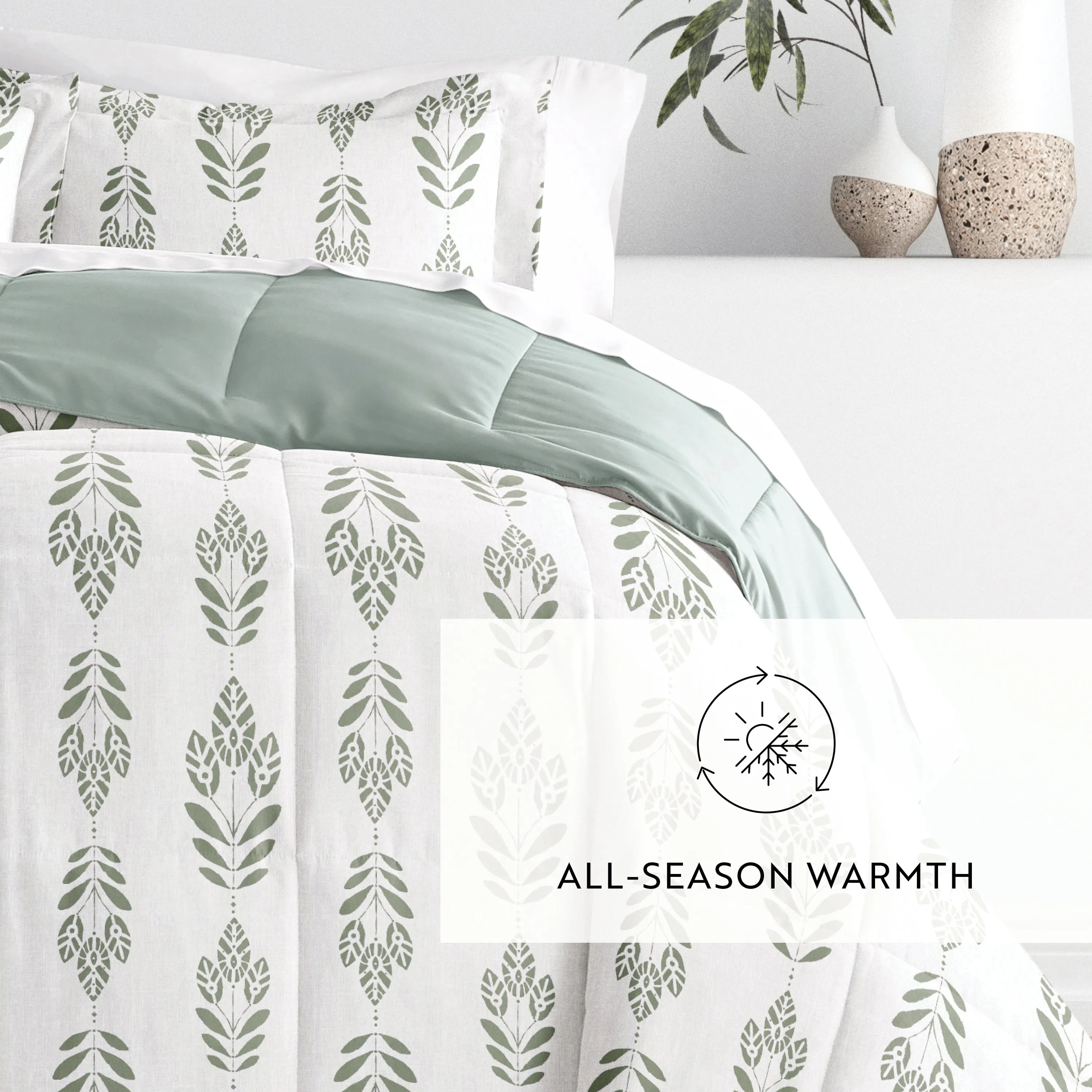 Folk Leaves Reversible Down-Alternative Comforter Set