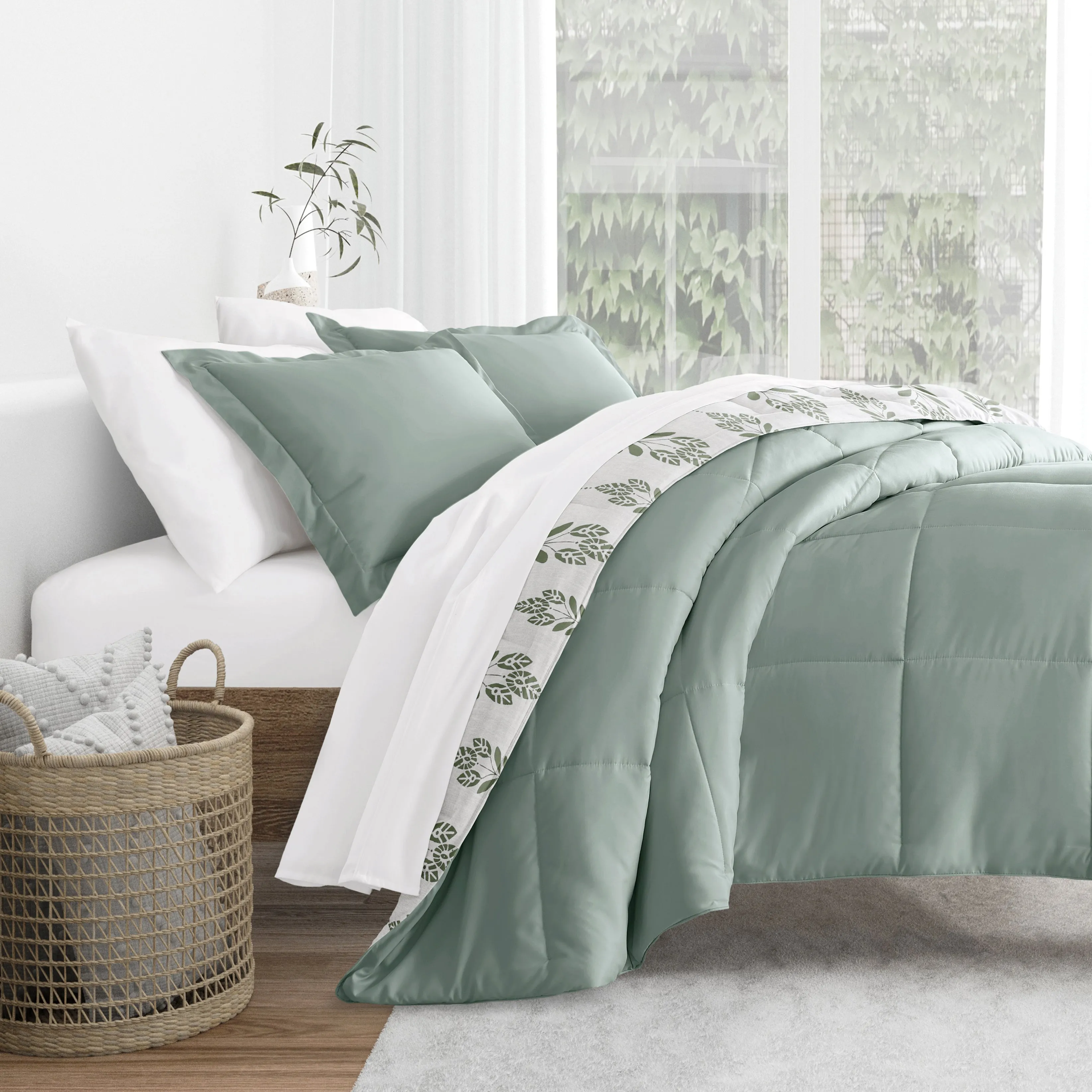 Folk Leaves Reversible Down-Alternative Comforter Set