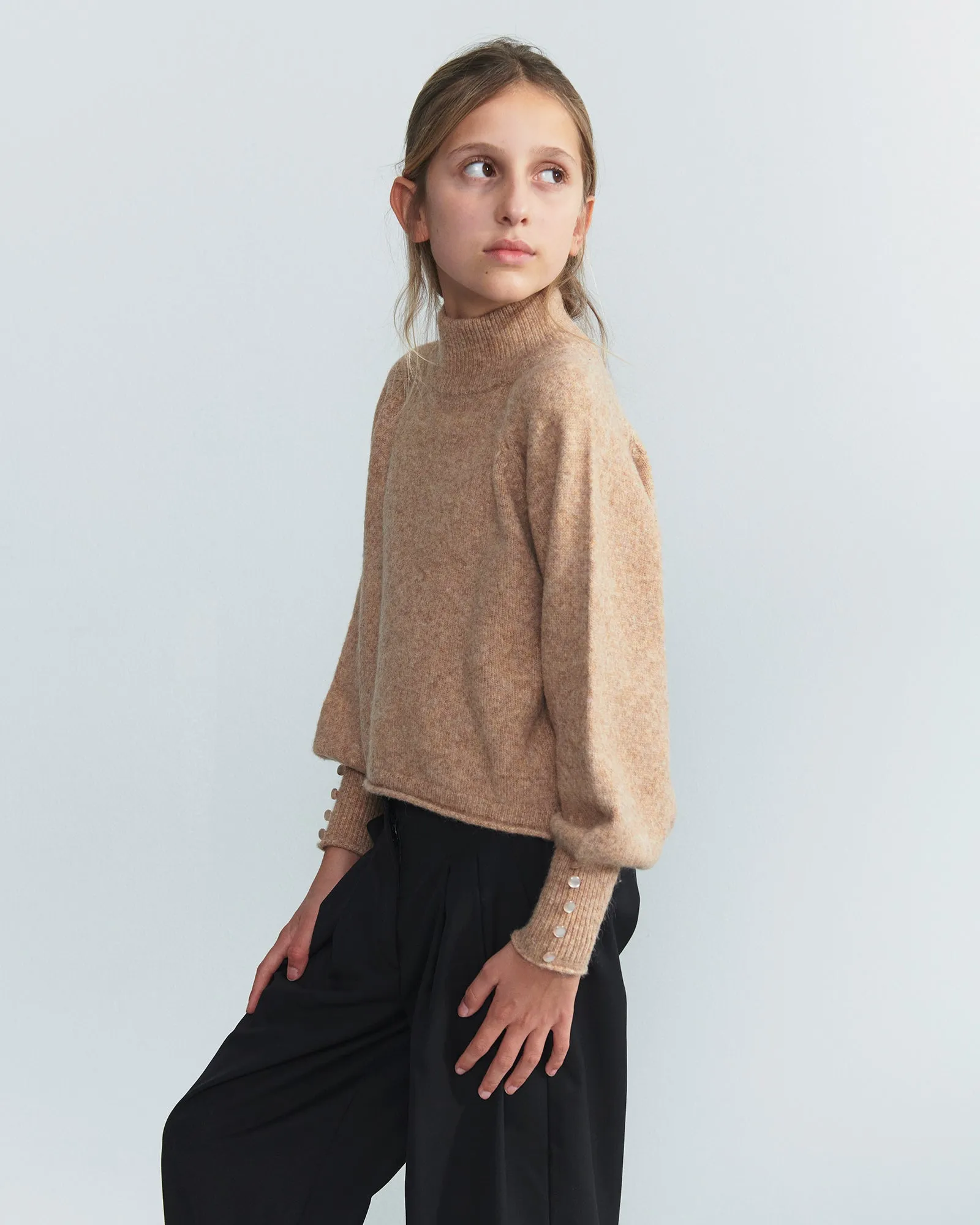 Fuzzy Knit Sweater - Tween - Dark Beige Melange