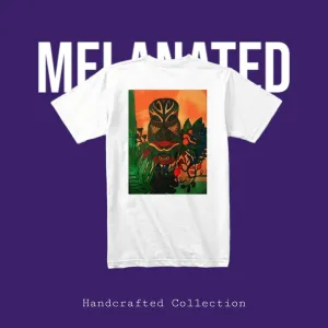 Hand-Drawn Unisex Tee, Tribal Mask Design on Back