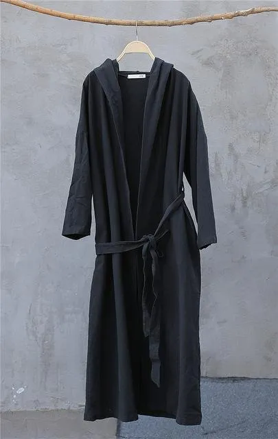 Hooded Bandage Linen Trench Coat  | Zen