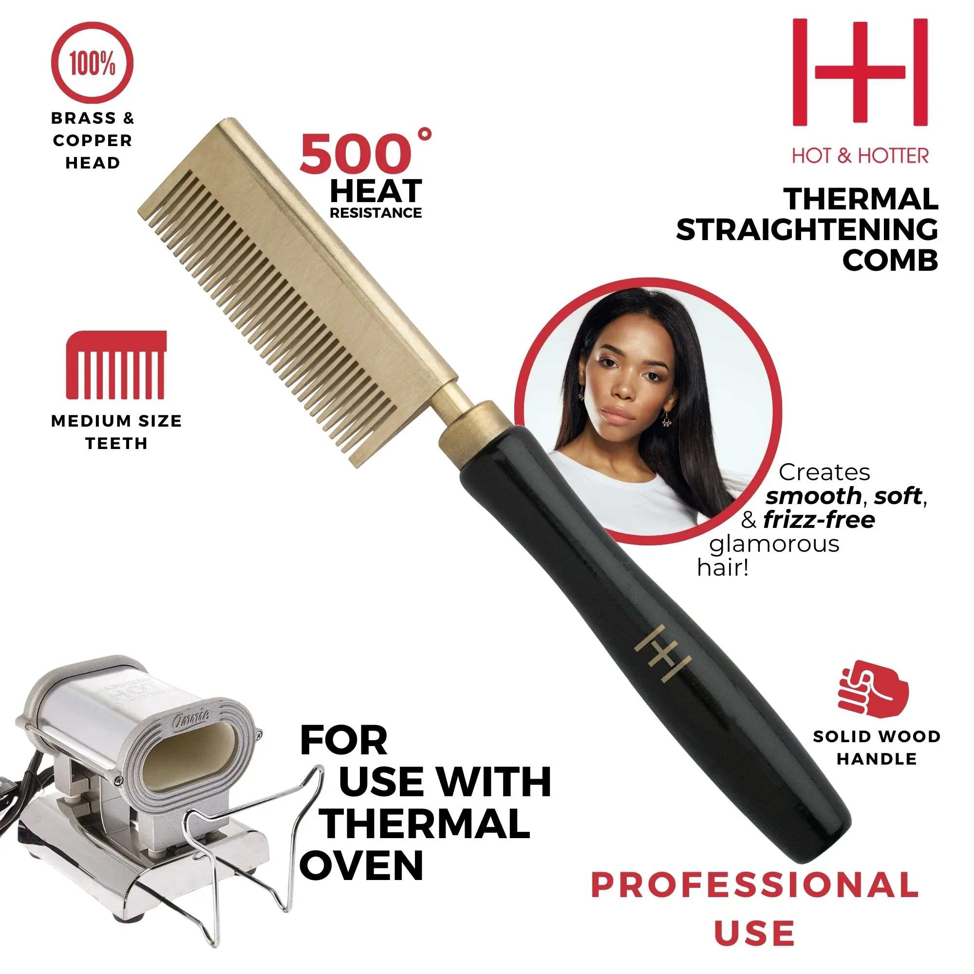 Hot & Hotter Thermal Straightening Comb Medium Teeth Straight