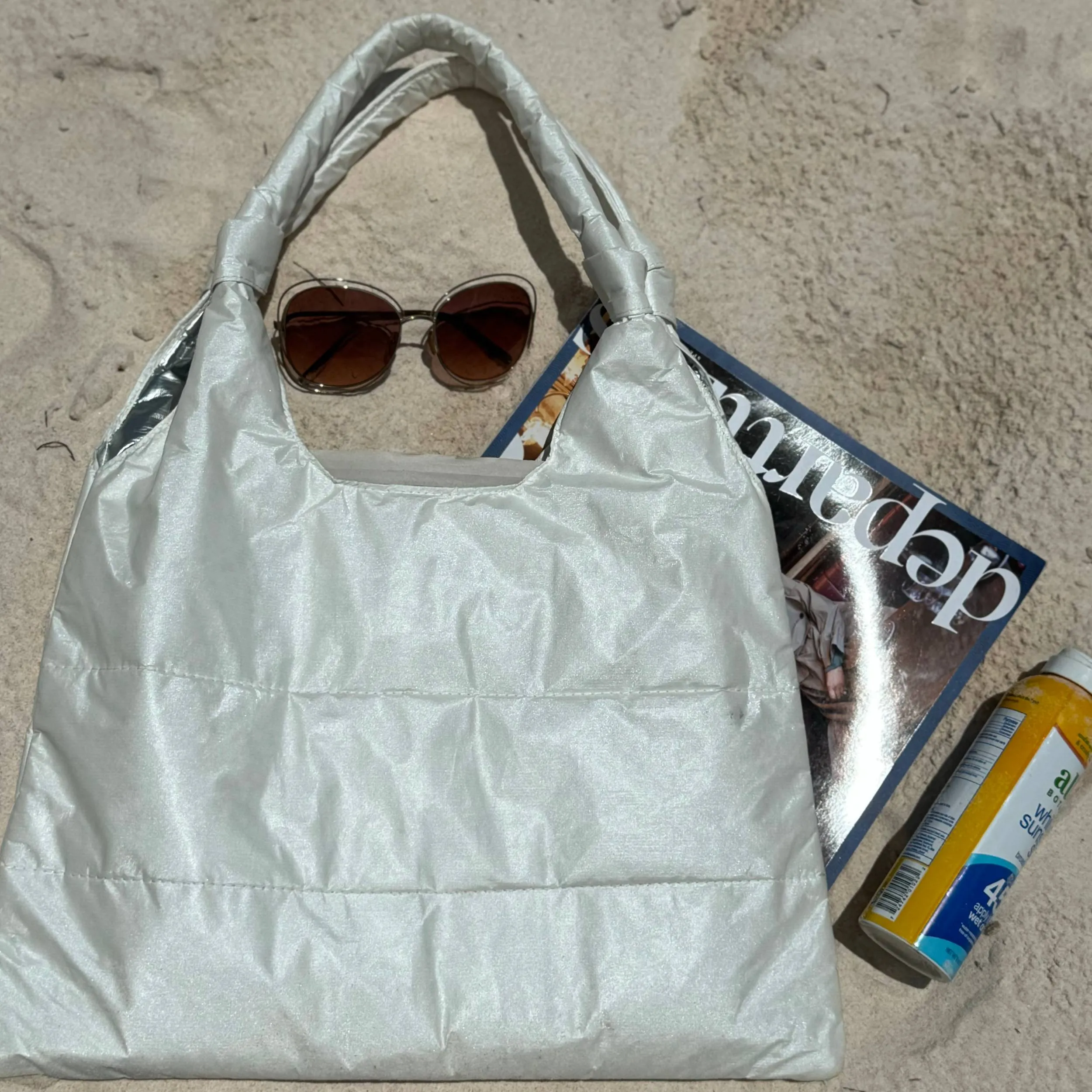 Love Me "Knot" Puffer Purse Tote in Shimmer White