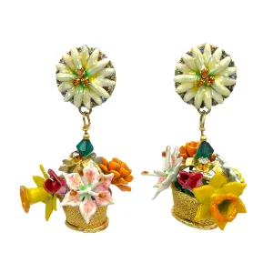 Lunch at The Ritz 22k Gold Plated Flower Basket Clip Earrings - Garden Inspired