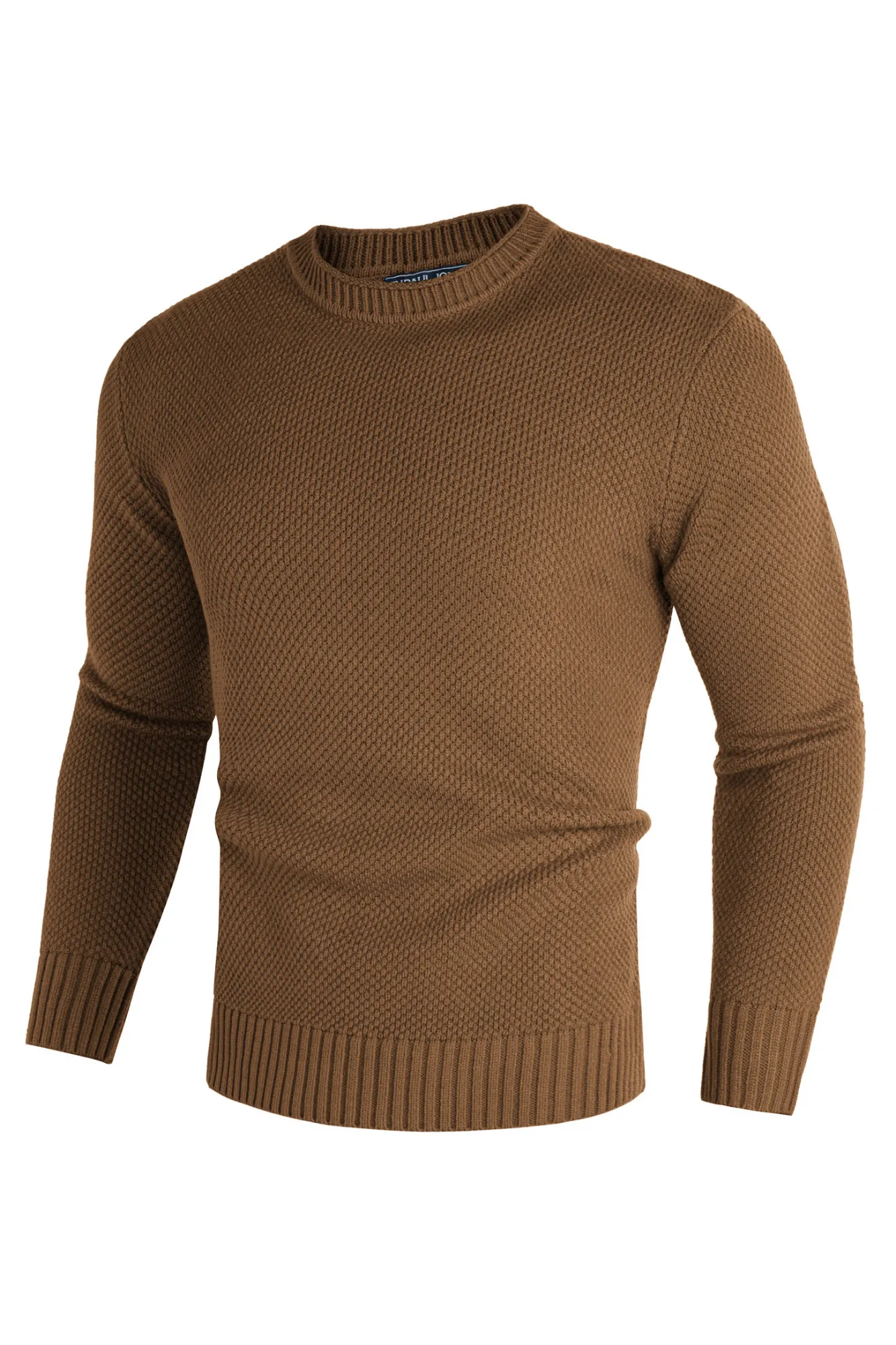 Men Textured Sweater Long Sleeve Crew Neck Ribbed Cuff Pullover