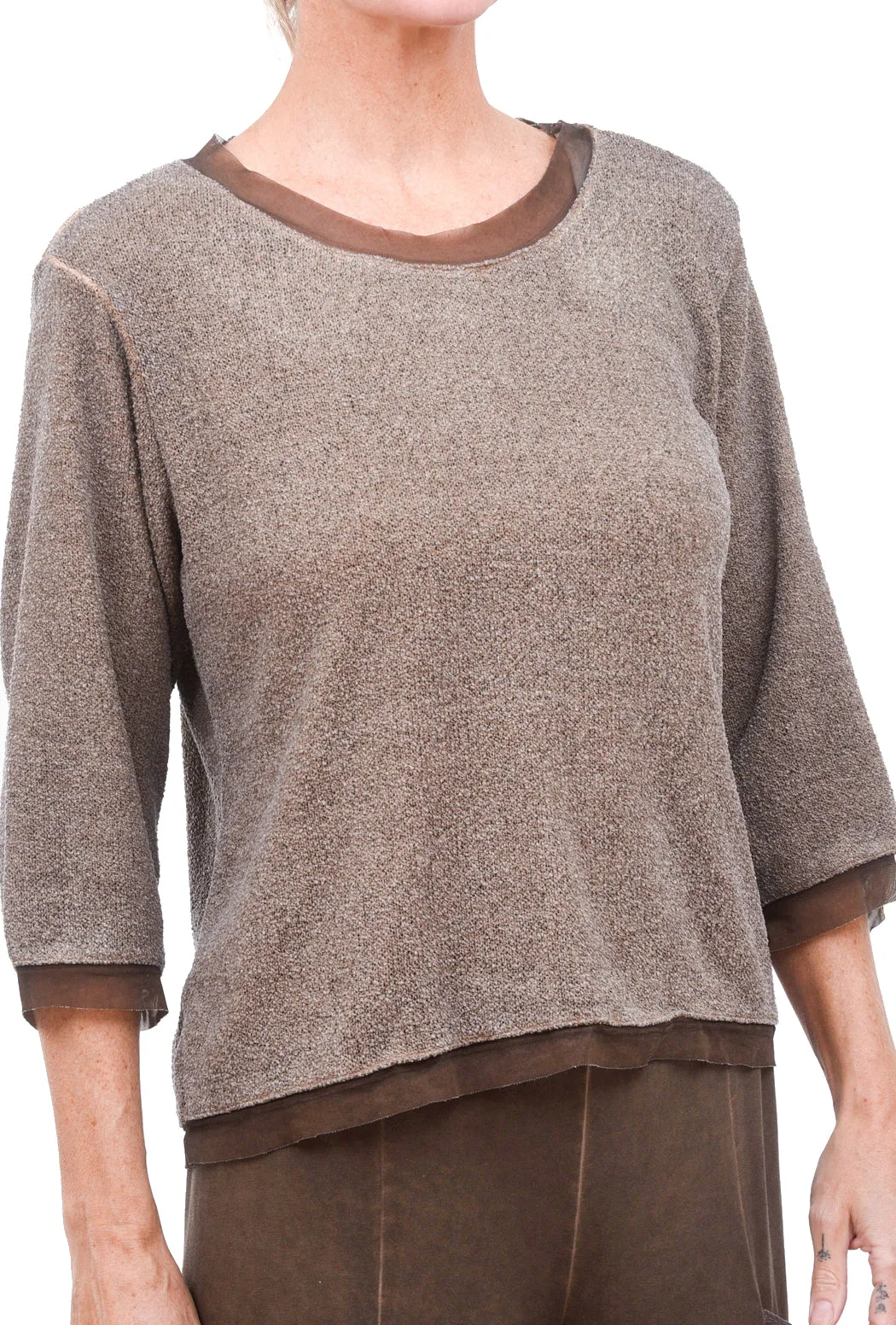 Mesh-Trim Texture Top, Mink