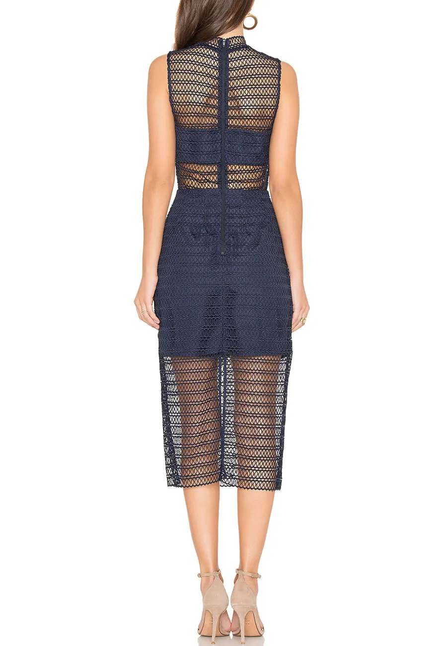 Navy All Night Lace Midi Dress