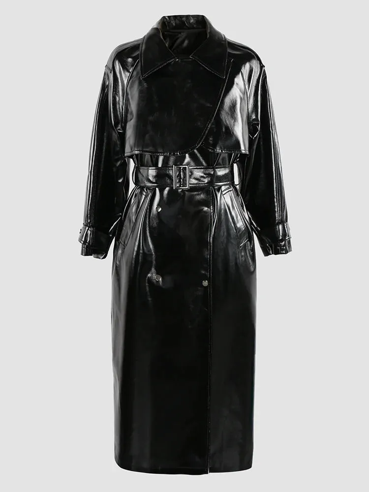 New! Retro Metallic Long Trench Coat for Women